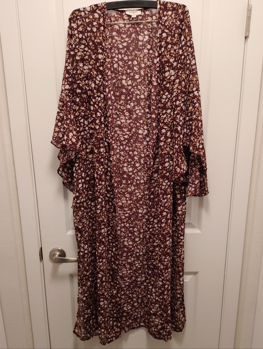 Umgee Burgundy Floral Boho Western Open Front Cardigan